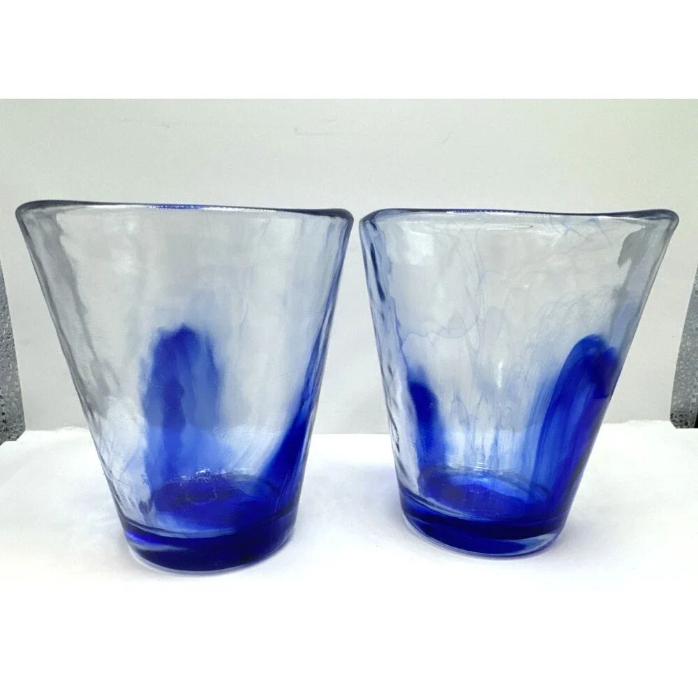 Bormioli Rocco Cobalt Swirl Glass Tumblers Italy (2) Whiskey Rocks glass - Picture 3 of 7
